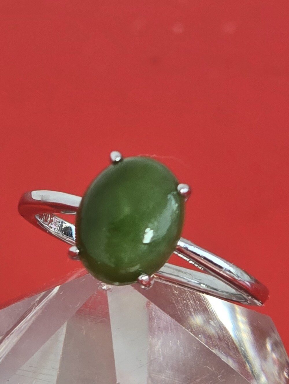 925 Sterling Silver Ring with Natural Jade 6x9mm Gemstone